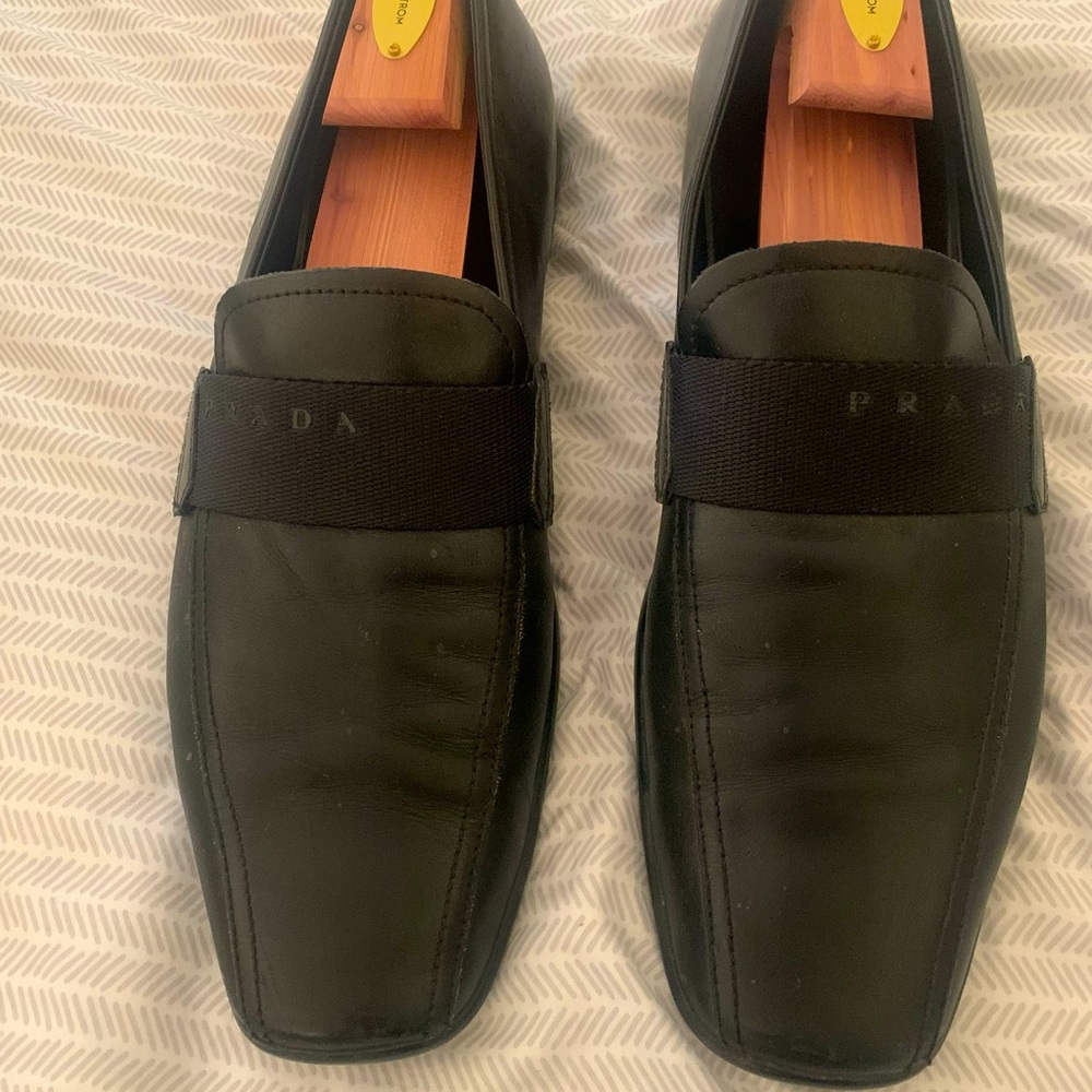 Prada Sport Black Leather Loafers